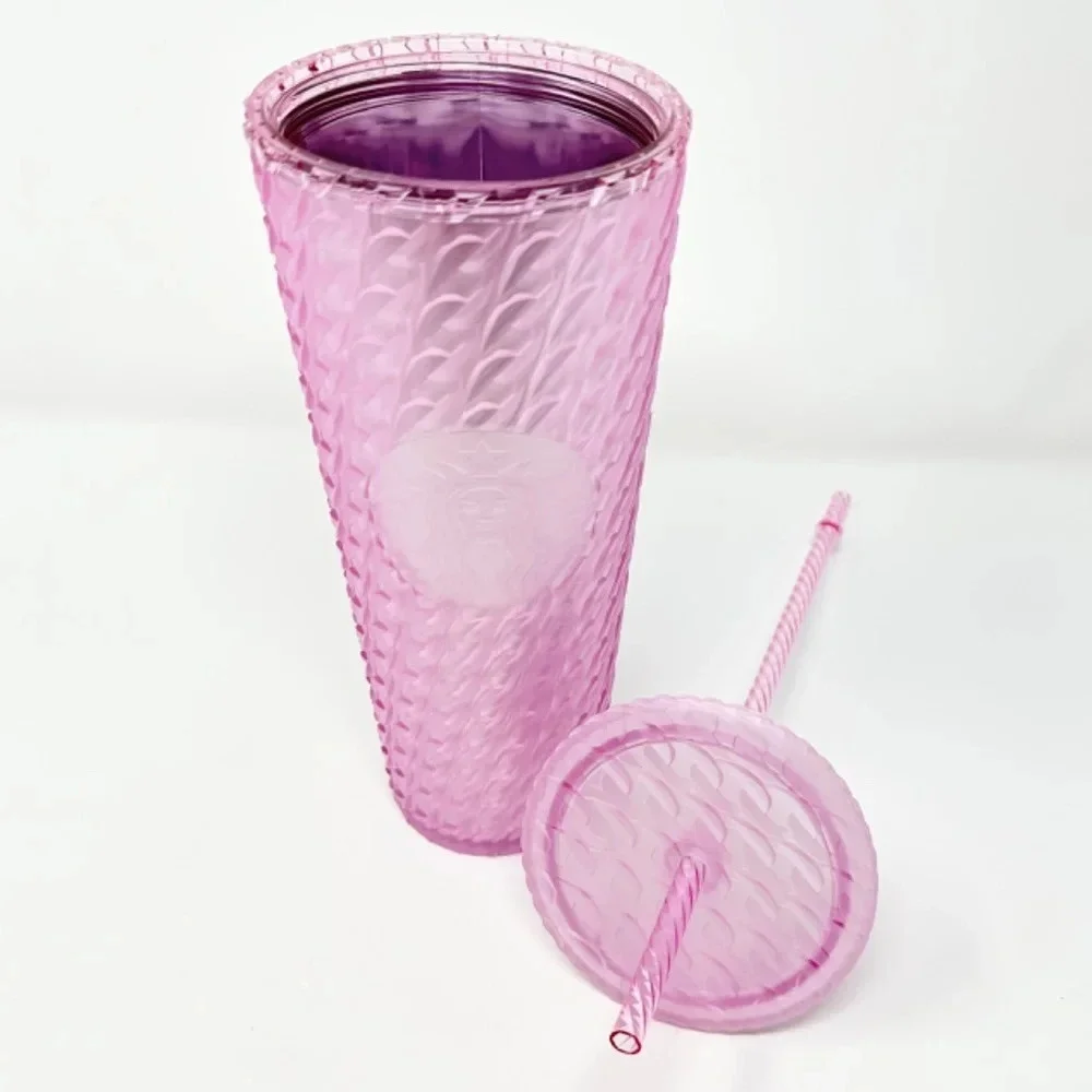 Starbucks 2024 Matte Pink Chain Link Soft Touch Venti & Grande Tumblers NWT - Picture 4 of 4